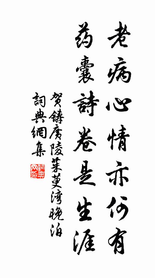 贺铸老病心情亦何有，药囊诗卷是生涯书法作品欣赏