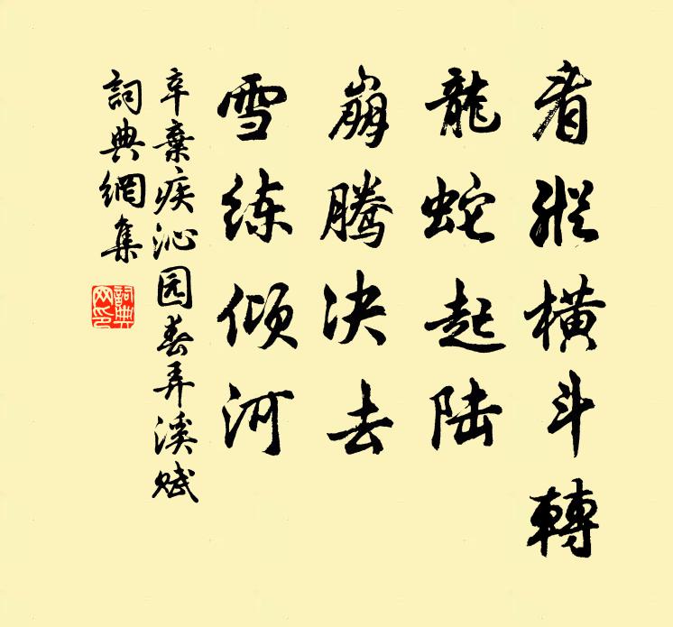 辛弃疾看纵横斗转，龙蛇起陆，崩腾决去，雪练倾河书法作品欣赏