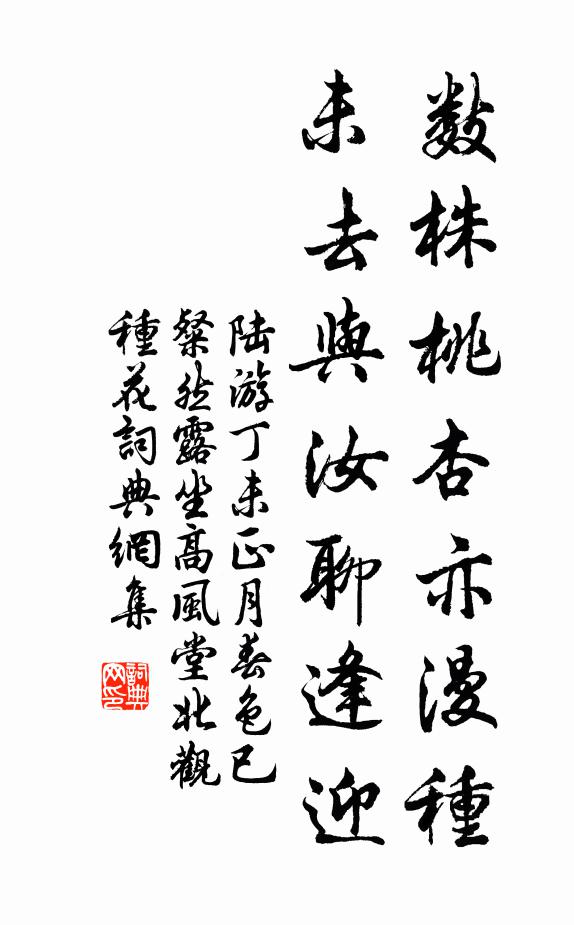 陆游数株桃杏亦漫种，未去与汝聊逢迎书法作品欣赏