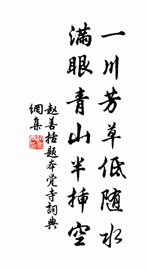 赵善括一川芳草低随水，满眼青山半插空书法作品欣赏