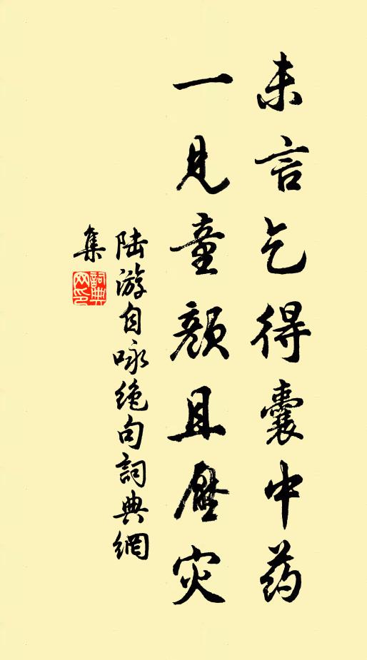 陆游未言乞得囊中药，一见童颜且压灾书法作品欣赏