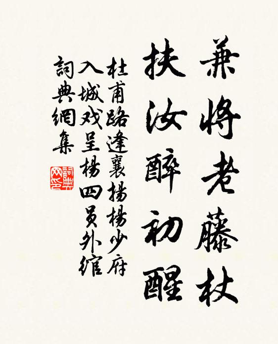 杜甫兼将老藤杖，扶汝醉初醒书法作品欣赏