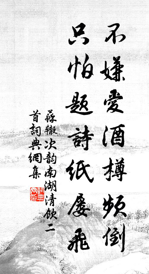 苏辙不嫌爱酒樽频倒，只怕题诗纸屡飞书法作品欣赏