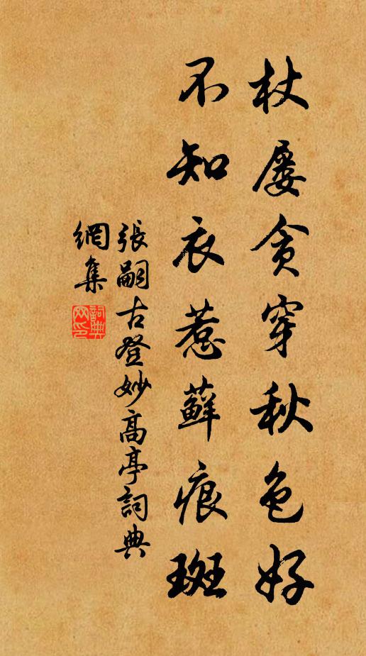 张嗣古杖屡贪穿秋色好，不知衣惹藓痕斑书法作品欣赏