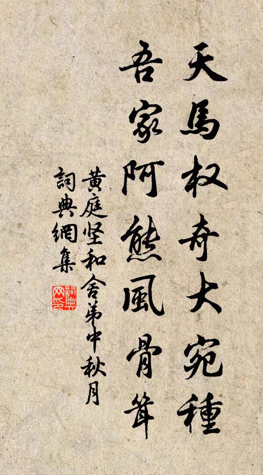 黄庭坚天马权奇大宛种，吾家阿熊风骨耸书法作品欣赏