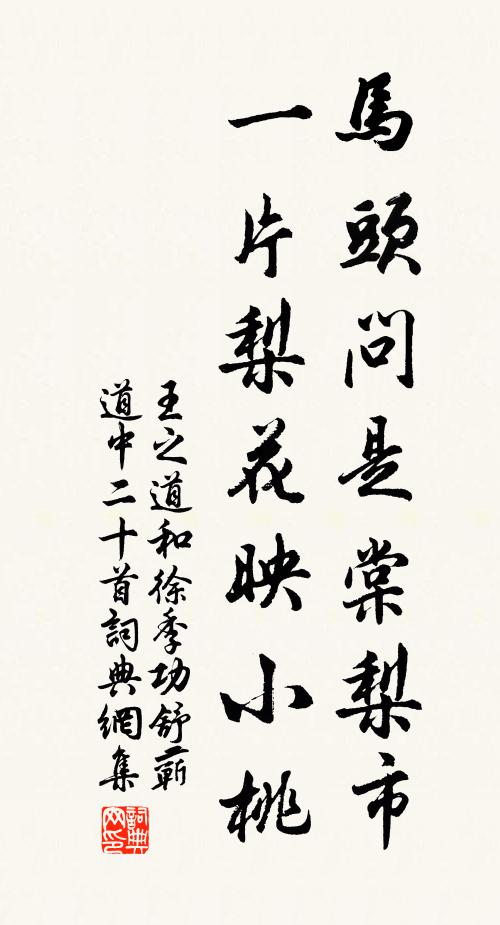 王之道马头问是棠梨市，一片梨花映小桃书法作品欣赏