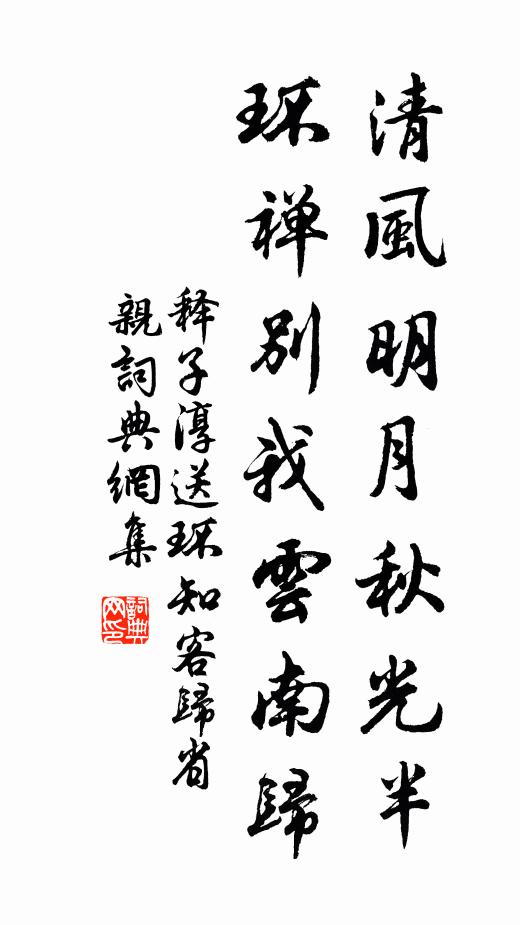 释子淳清风明月秋光半，环禅别我云南归书法作品欣赏
