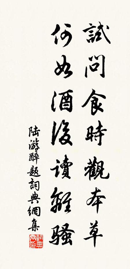 陆游试问食时观本草，何如酒后读离骚书法作品欣赏