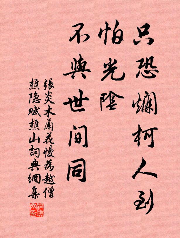 张炎只恐烂柯人到，怕光阴、不与世间同书法作品欣赏