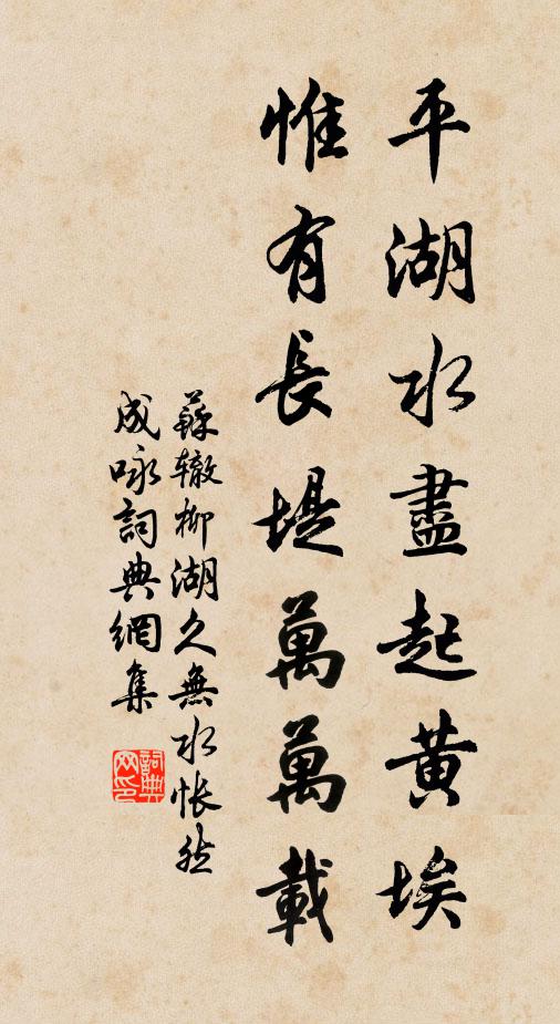 苏辙平湖水尽起黄埃，惟有长堤万万载书法作品欣赏