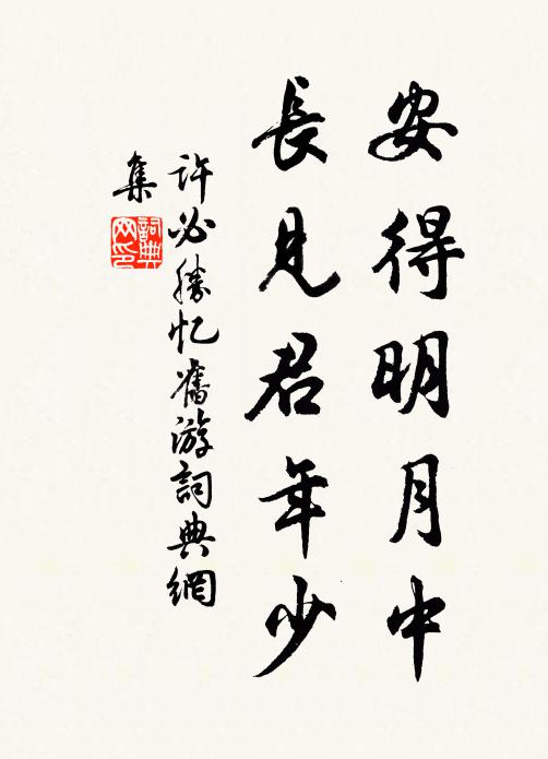许必胜安得明月中，长见君年少书法作品欣赏