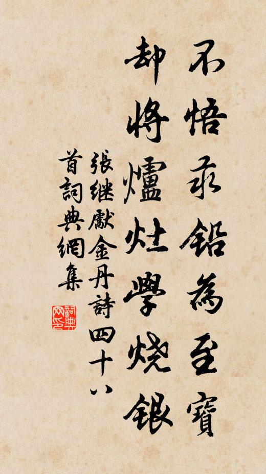 张继先不悟汞铅为至宝，却将炉灶学烧银书法作品欣赏