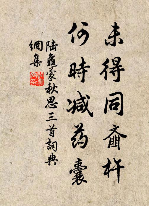 陆龟蒙未得同齑杵，何时减药囊书法作品欣赏