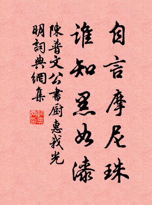 陈普自言摩尼珠，谁知黑如漆书法作品欣赏