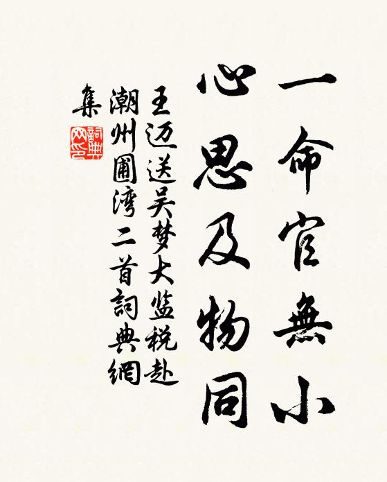 王迈一命官无小，心思及物同书法作品欣赏