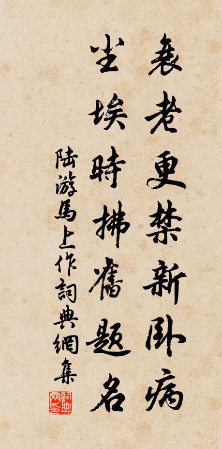 陆游衰老更禁新卧病，尘埃时拂旧题名书法作品欣赏
