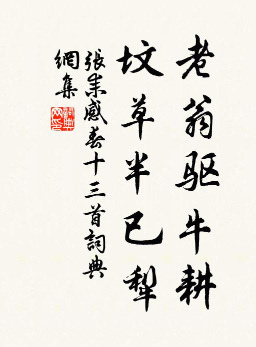 张耒老翁驱牛耕，坟草半已犁书法作品欣赏