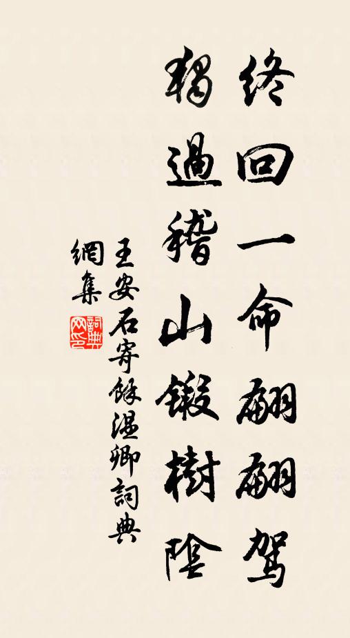 王安石终回一命翩翩驾，独过稽山锻树阴书法作品欣赏
