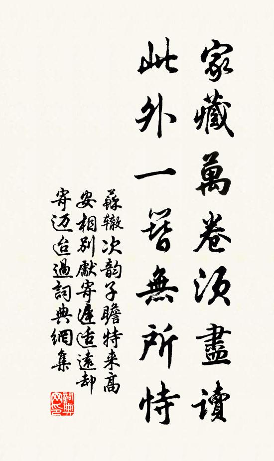 苏辙家藏万卷须尽读，此外一簪无所恃书法作品欣赏