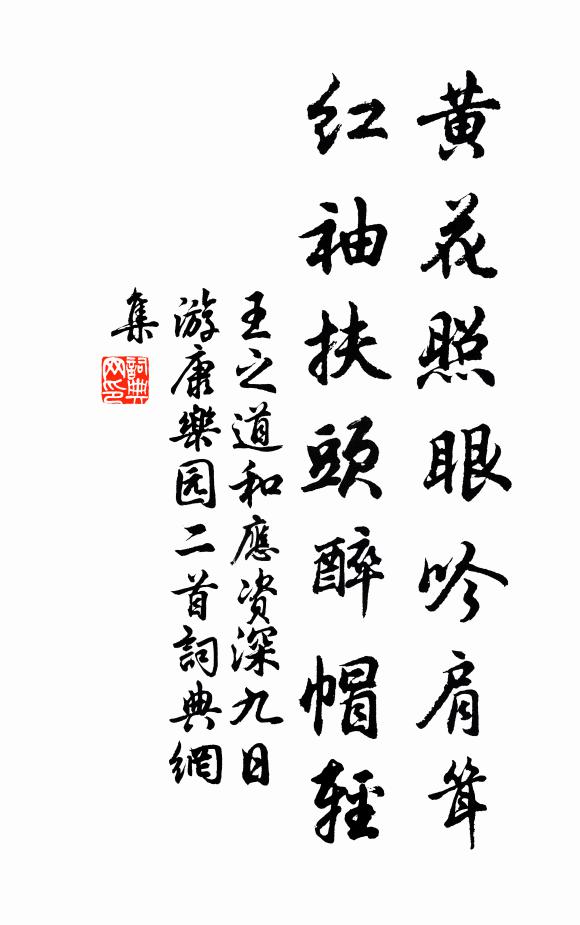 王之道黄花照眼吟肩耸，红袖扶头醉帽轻书法作品欣赏