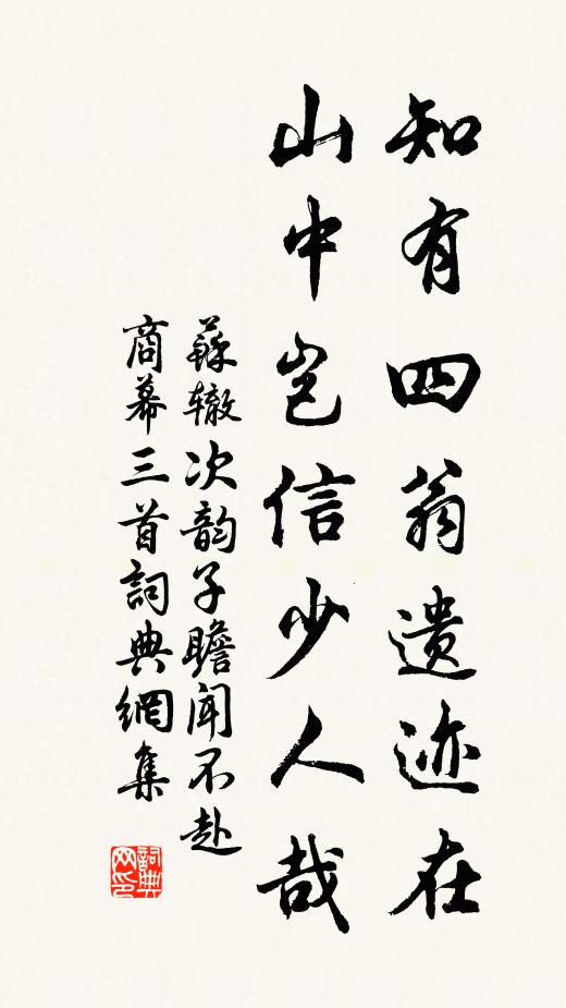 苏辙知有四翁遗迹在，山中岂信少人哉书法作品欣赏