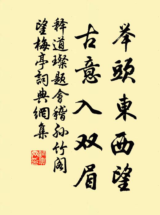 释道璨举头东西望，古意入双眉书法作品欣赏