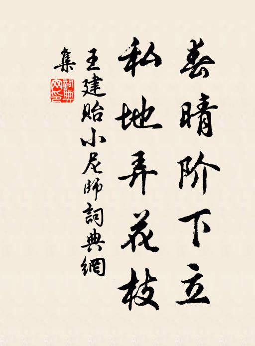 王建春晴阶下立，私地弄花枝书法作品欣赏