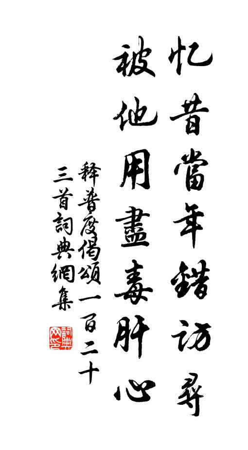 释普度忆昔当年错访寻，被他用尽毒肝心书法作品欣赏