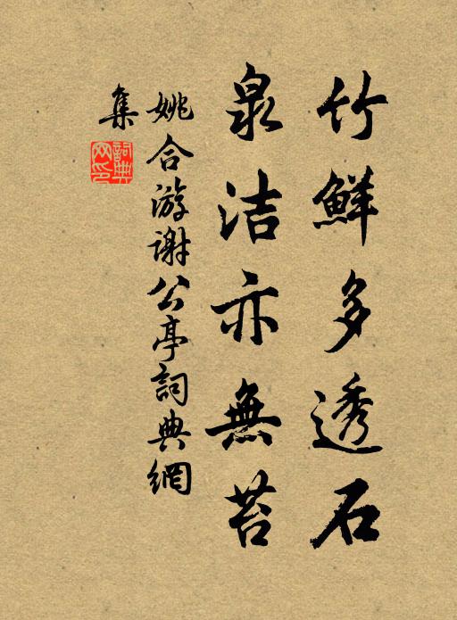 姚合竹鲜多透石，泉洁亦无苔书法作品欣赏