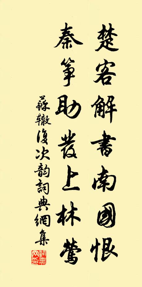 苏辙楚客解书南国恨，秦筝助发上林莺书法作品欣赏