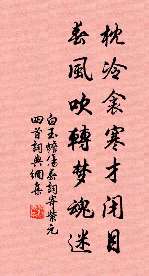 白玉蟾枕冷衾寒才闭目，春风吹转梦魂迷书法作品欣赏