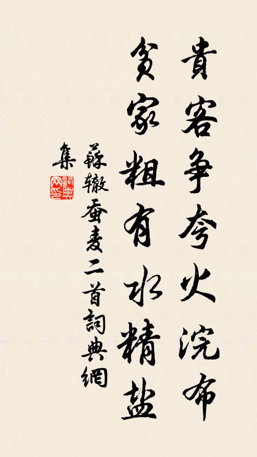 苏辙贵客争夸火浣布，贫家粗有水精盐书法作品欣赏
