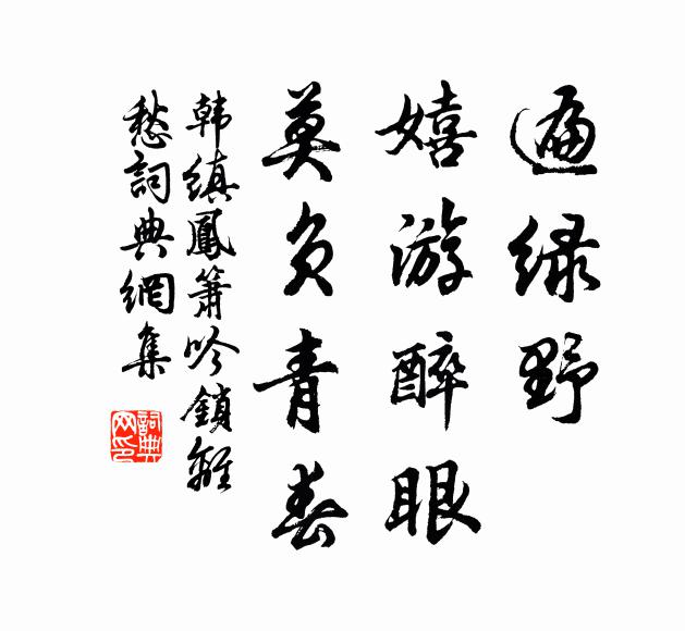 韩缜遍绿野、嬉游醉眼，莫负青春书法作品欣赏