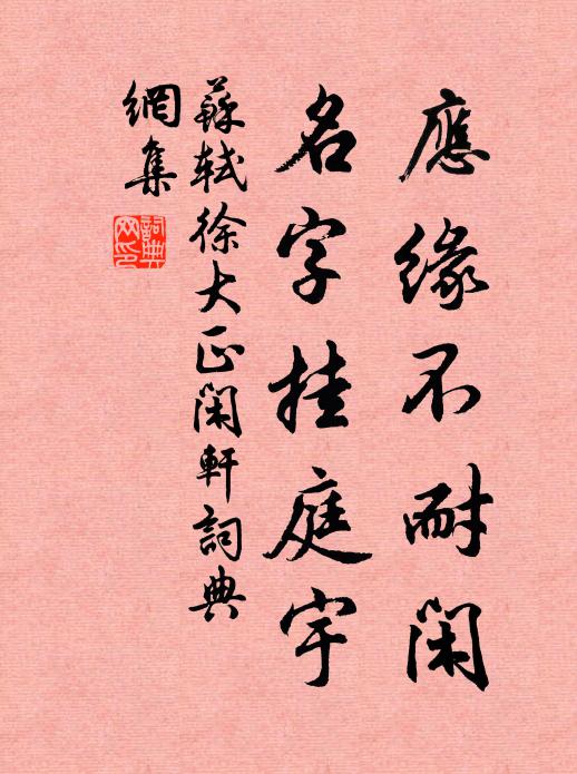 苏轼应缘不耐闲，名字挂庭宇书法作品欣赏