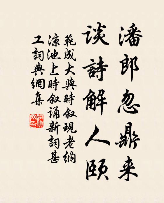 范成大潘郎忽鼎来，谈诗解人颐书法作品欣赏