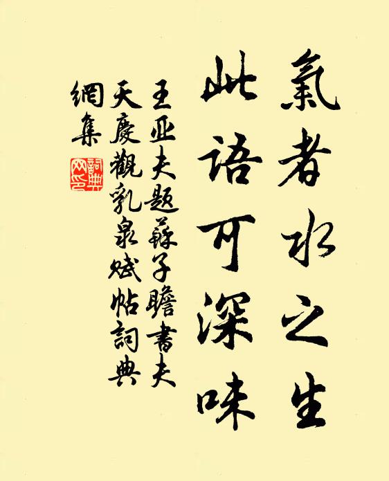 王亚夫气者水之生，此语可深味书法作品欣赏