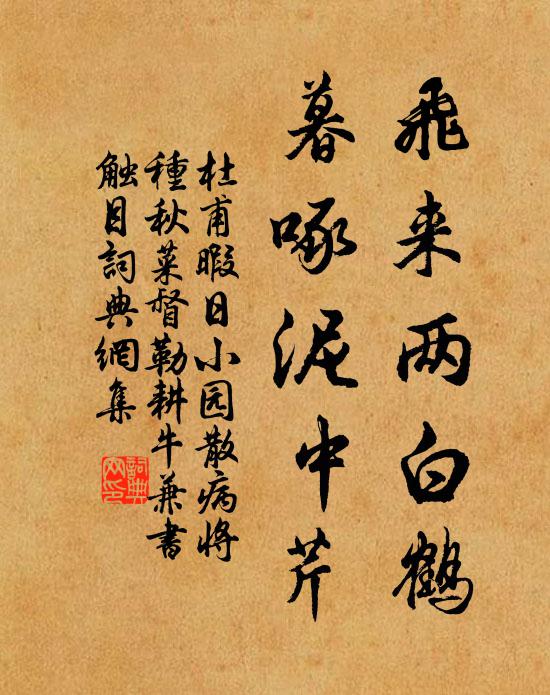 杜甫飞来两白鹤，暮啄泥中芹书法作品欣赏
