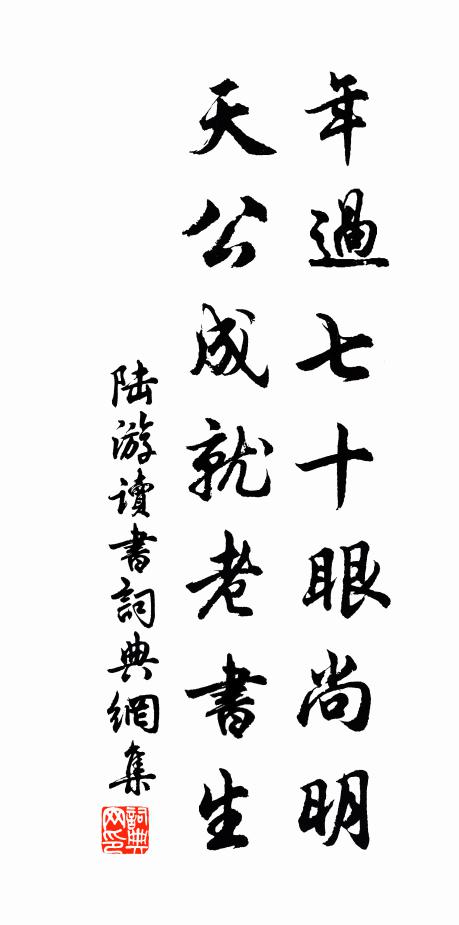 陆游年过七十眼尚明，天公成就老书生书法作品欣赏