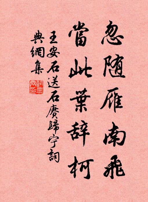 王安石忽随雁南飞，当此叶辞柯书法作品欣赏