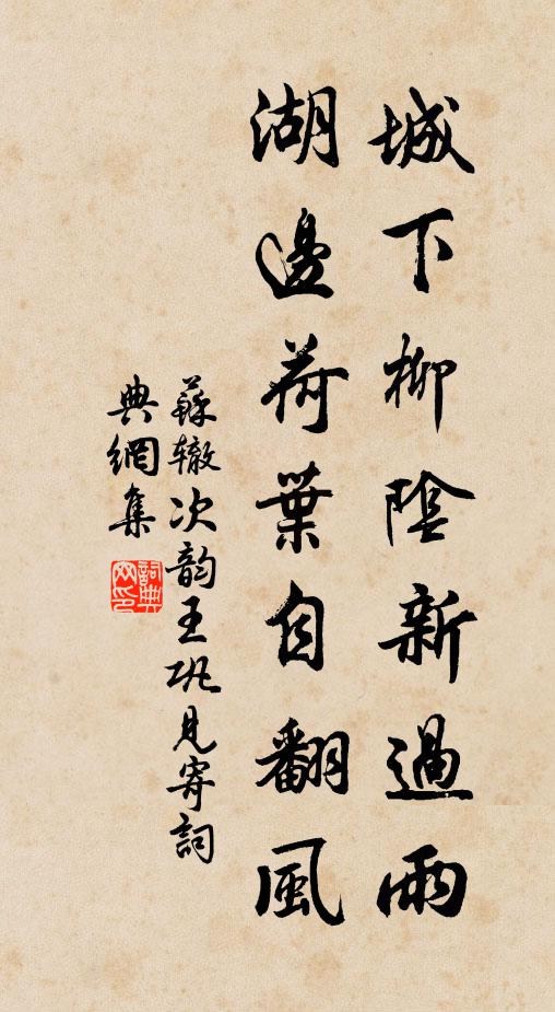 苏辙城下柳阴新过雨，湖边荷叶自翻风书法作品欣赏