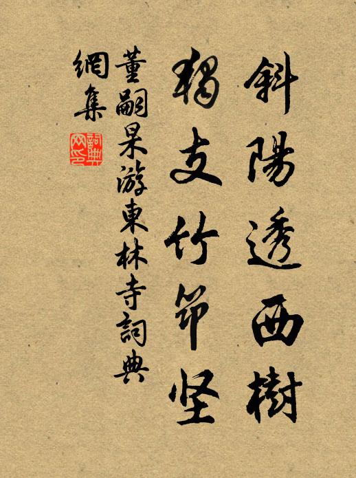 董嗣杲斜阳透西树，独支竹筇坚书法作品欣赏