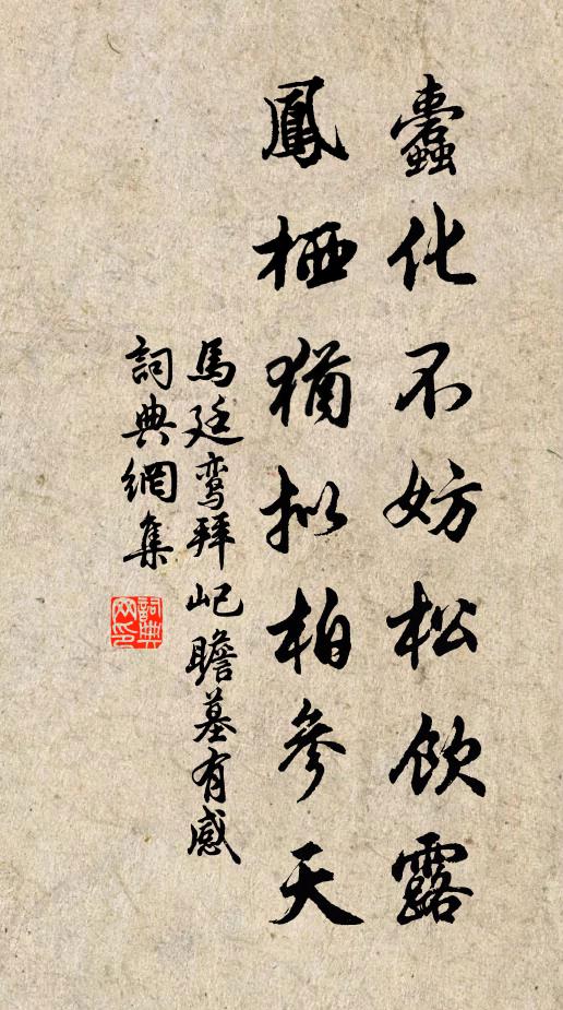 马廷鸾蠹化不妨松饮露，凤栖犹拟柏参天书法作品欣赏