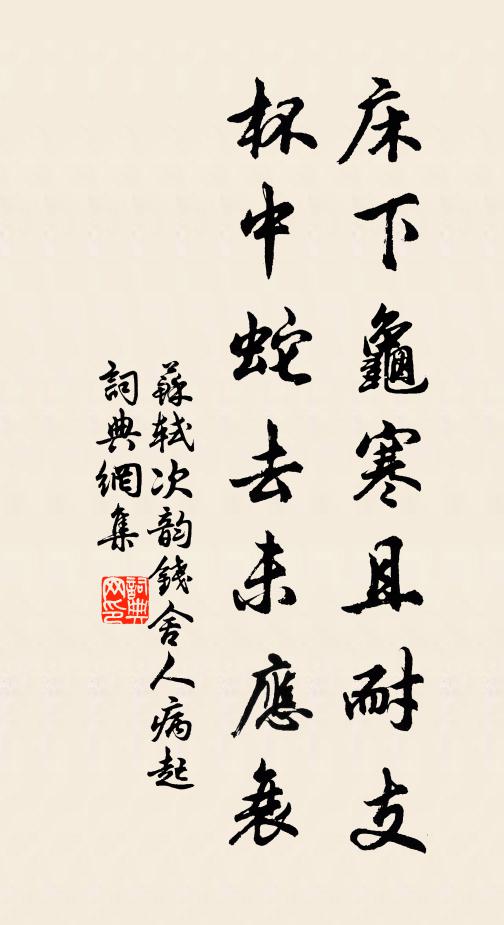 苏轼床下龟寒且耐支，杯中蛇去未应衰书法作品欣赏