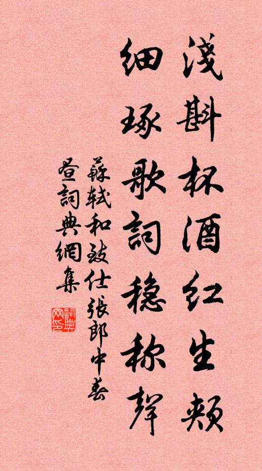 苏轼浅斟杯酒红生颊，细琢歌词稳称声书法作品欣赏