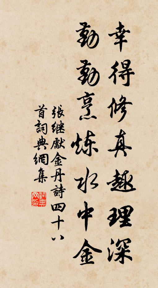 张继先幸得修真趣理深，勤勤烹炼水中金书法作品欣赏