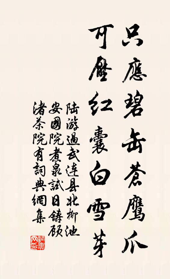 陆游只应碧缶苍鹰爪，可压红囊白雪芽书法作品欣赏
