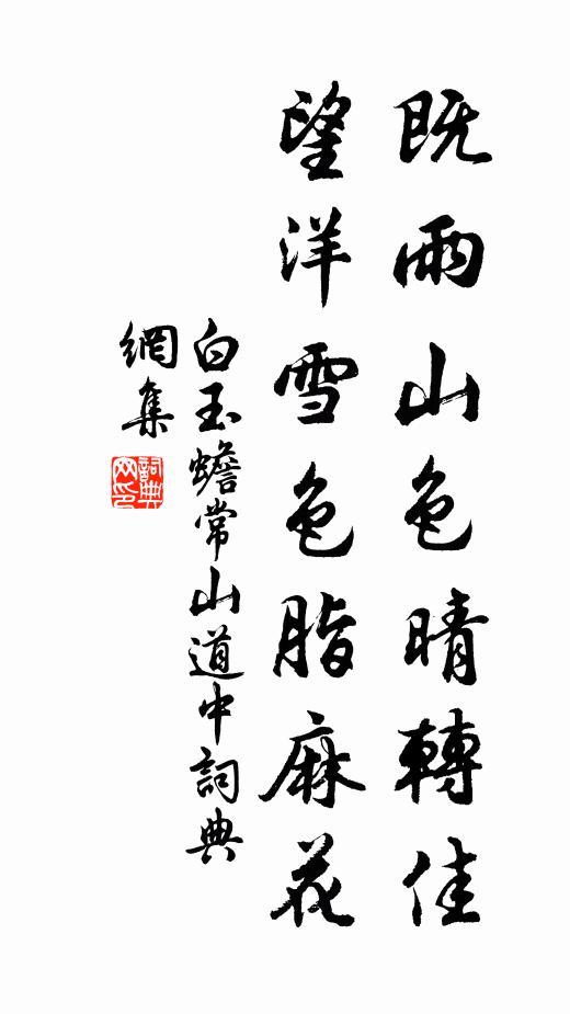 白玉蟾既雨山色晴转佳，望洋雪色脂麻花书法作品欣赏