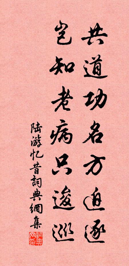 陆游共道功名方迫逐，岂知老病只逡巡书法作品欣赏