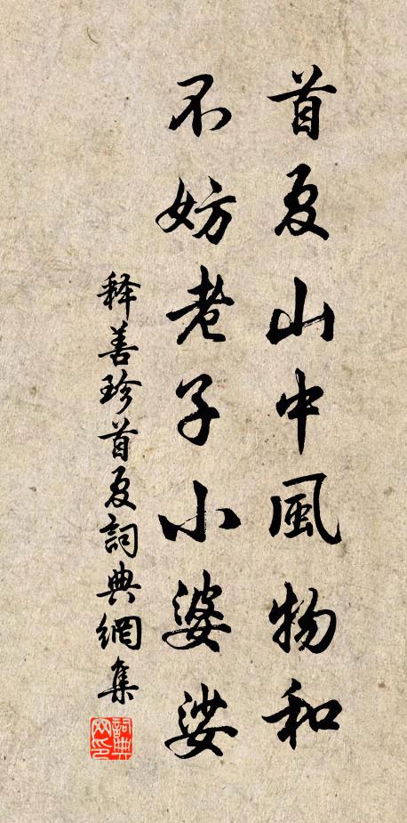 释善珍首夏山中风物和，不妨老子小婆娑书法作品欣赏