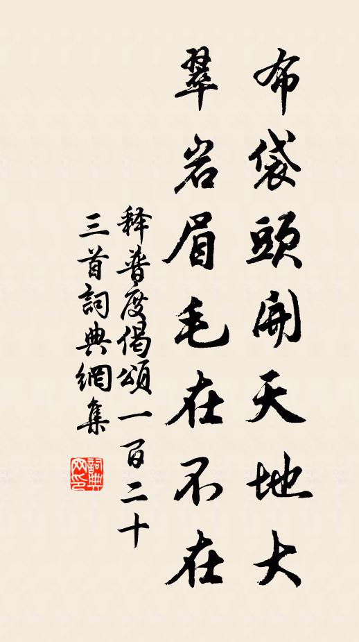 释普度布袋头开天地大，翠岩眉毛在不在书法作品欣赏